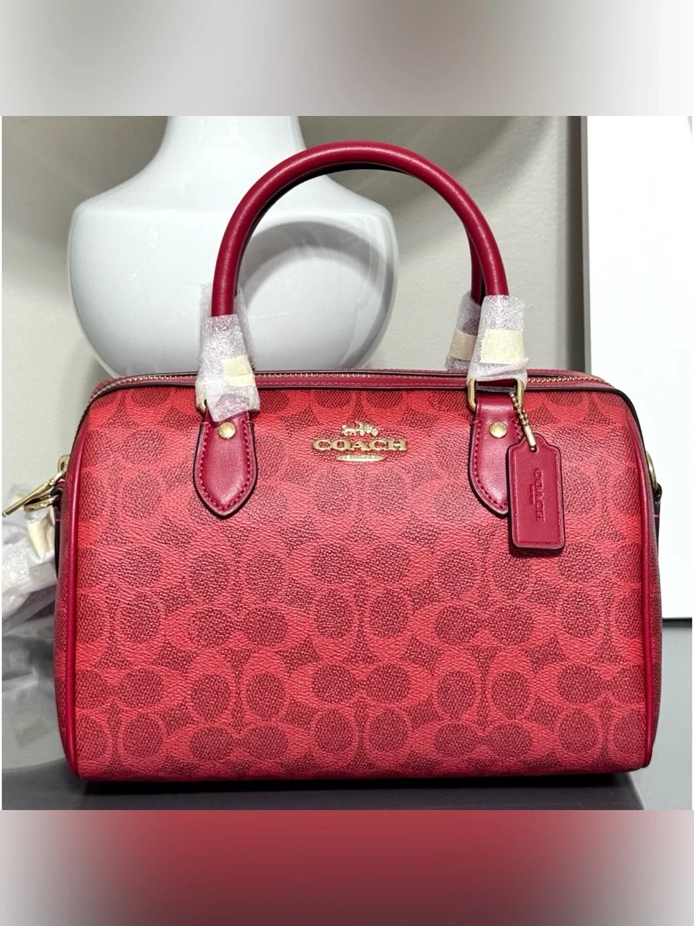 COACH‎ Rowan Satchel Bag In Signature Canvas, CRIMSON RED
